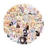 50 Stück Nützlicher klarer Druck Netter Mädchen-Aufkleber Wasserdichter PVC-Kleber Schreibwaren Koffer Laptop Tagebuch Aufkleber Bürobedarf Anime-Aufkleber