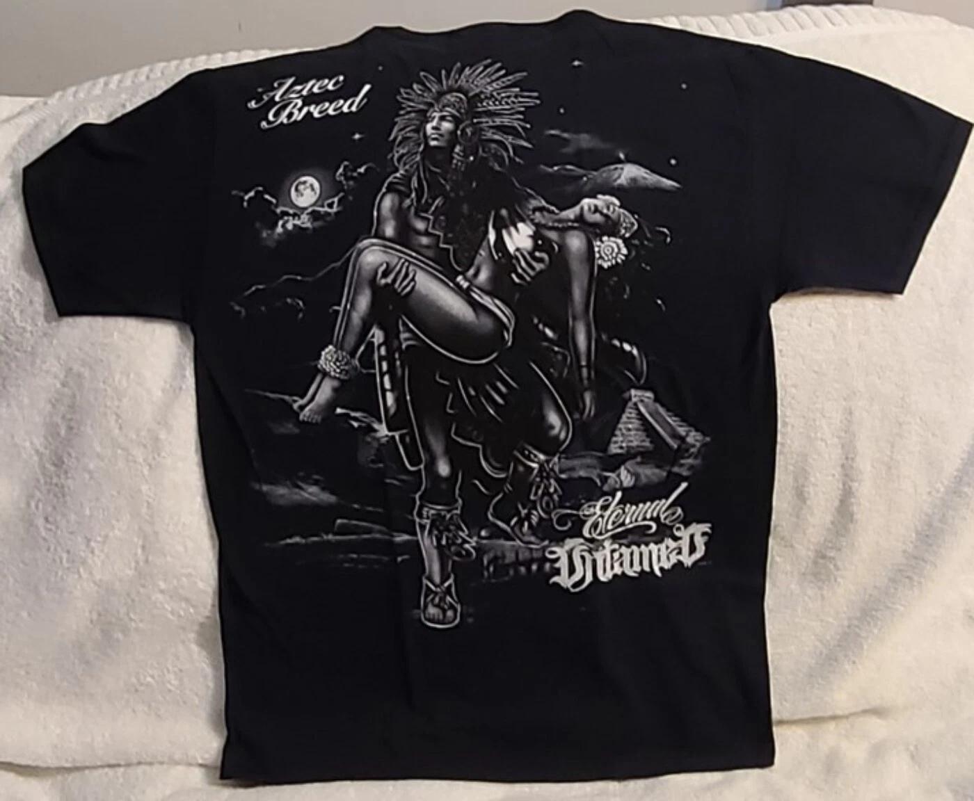 AZTEC WARRIOR WITH LADY PYRAMID MOON AZTEC BREED ETERNAL UNTAMED T-shirt 2XL