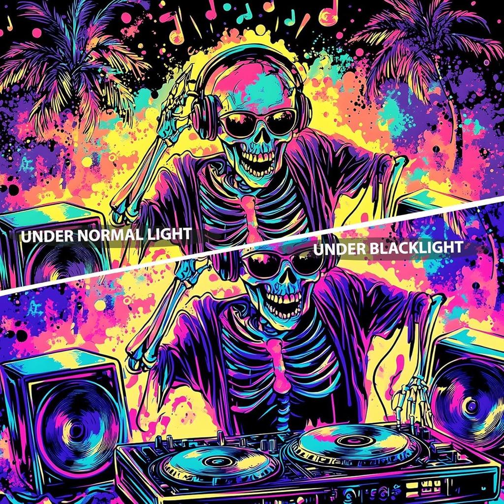 TUGCAY Blacklight Skull Tapestry UV Reactive Skeleton Tapestry Funny Music Tapestries Wall Hanging for Bedroom Dorm Party Decor (51.2 x 59.1 inches)