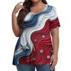Women's Fashion Casual V-Neck Pullover Short Sleeve Large Size Independence Day Printed T-Shirt Top