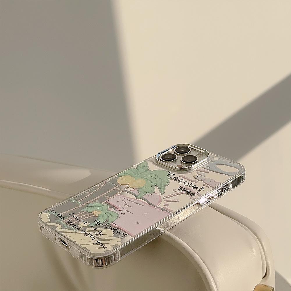 Summer Coconut Tree 14pro Max Suitable for IPhone16 IPhone Case 11 Makeup Mirror 12 Advanced 15 Niche