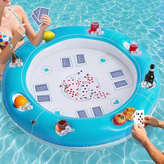 40 Inch Round Floating Card Table for Pool Inflatable Pool Game Table with Fruit Drink Holder Floating Card Game Tray for Summer