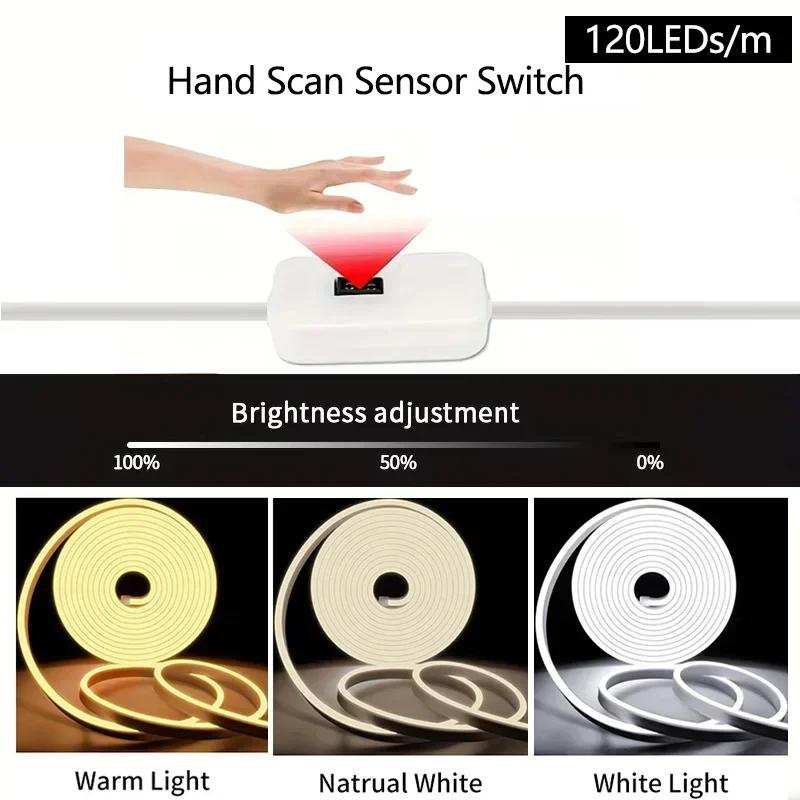 Flexible LED Neon Light Strip Touch/Hand Sensor/Push Switch Waterproof Neon Rope Tube Lamp Tape for Bedroom Wall Backlight Decor