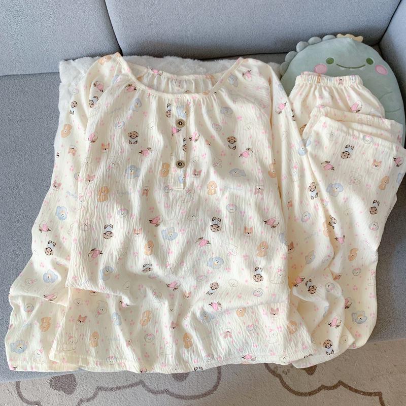 Women's Cloud Cotton Crew Neck Pajamas: Long Sleeve Pants Set for Autumn/Winter 2025