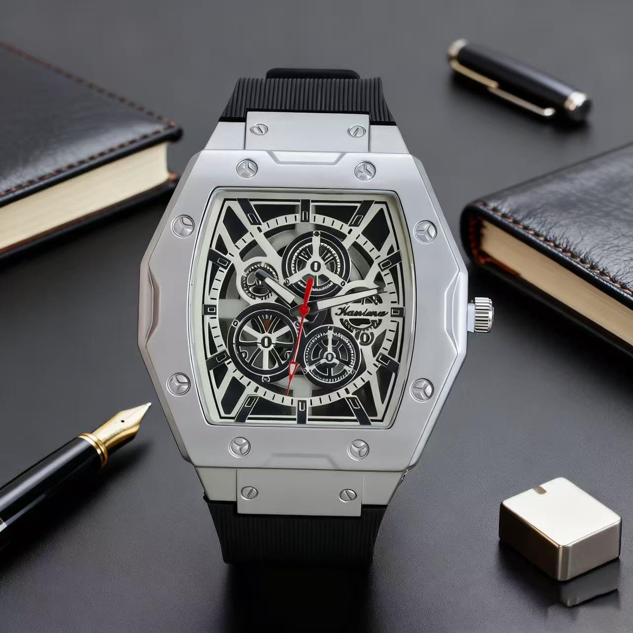 Men S Watch Hollow Dial Non-Mechanical Men S Watch Silicone Strap Fashion Trend Cool Quartz Watch серебро белый
