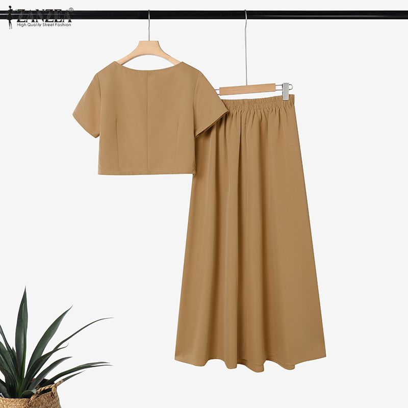ZANZEA Bluză cu mânecă scurtă pentru femei și fustă lungă, seturi de costume din două piese de vară
