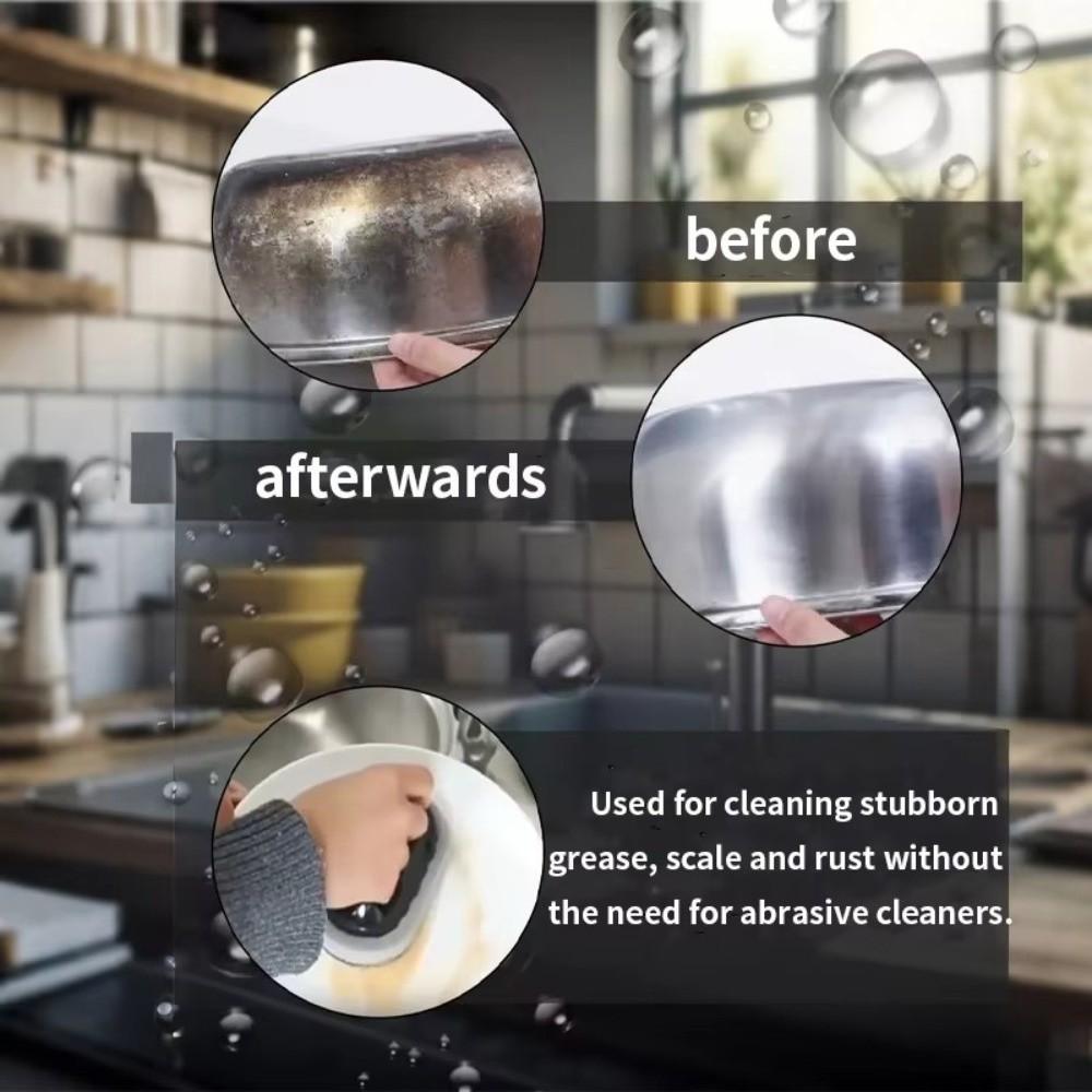 Reusable Emery Sponge Wipe With Handle Rust Grinding Brush Kitchen Pot Cleaning Tool