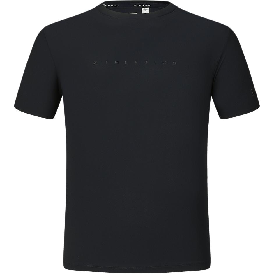 FILA Fitness Series Printed Letter Knitted Solid Color Straight Cut Round Neck Short Sleeve Breathable T-Shirt Men T-Shirts Deep-Black A11M421119FBK