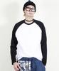 Deumakeu Raglan Color Block Solid Long Sleeve T-Shirt Black & White