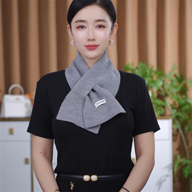 Winter Imitation Wool Blend Knitted Small Scarf Women's New Versatile Atmosphere Warm Cross Scarf Neck Protection Collar Scarf
