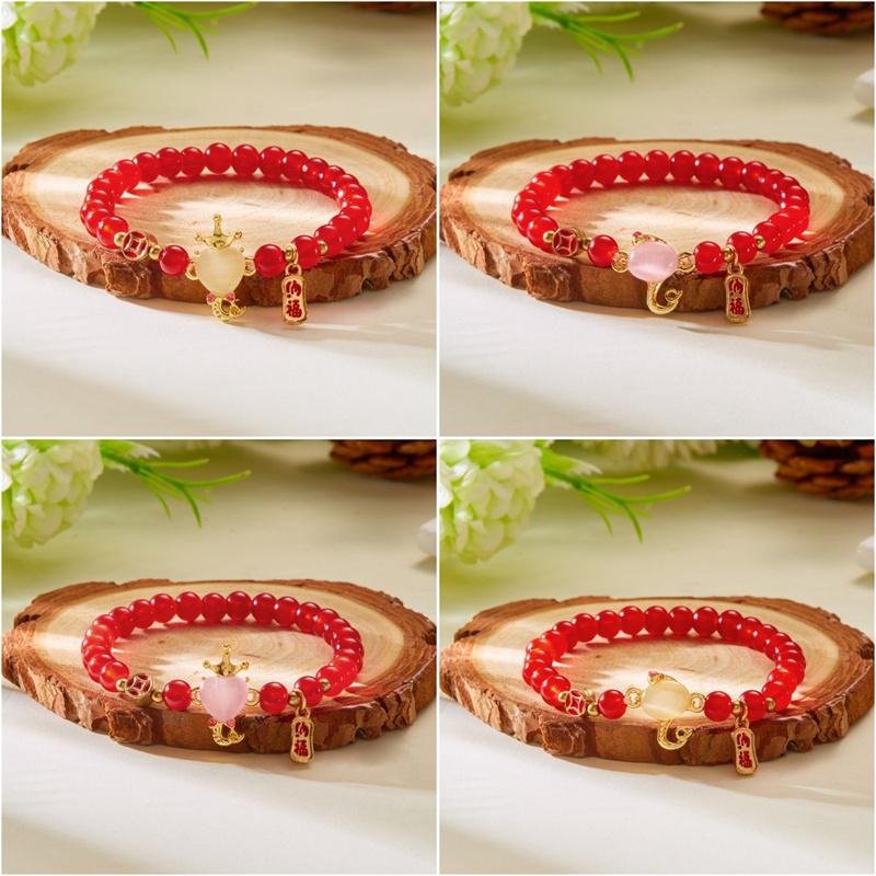Chinese Style 2025 Snake Year Beads Bracelet For Women And Men Lucky Red Handwoven Rope Bracelet New Year Party Jewelry Gifts