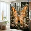 1Pc Butterfly & Floral Shower Curtain With Illuminated Design - Polyester Fabric Bathroom Decor, 70.8X70.8 Inches,