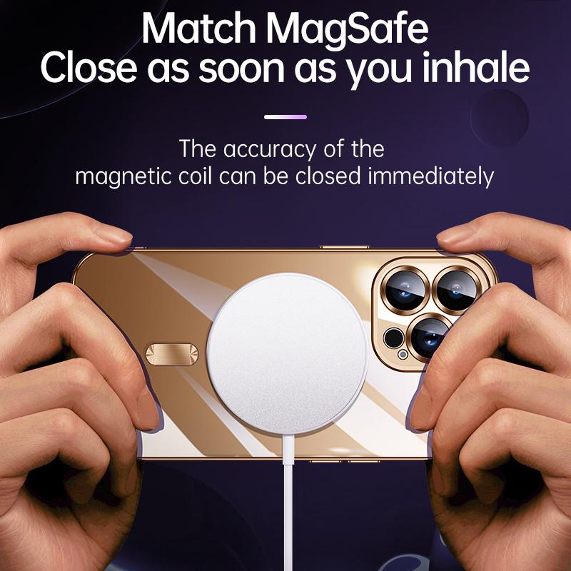 Plating Camera Lens Protector Magnetic Case For iPhone 16 17 Air 15 14 13 12 11 Pro Max Funda For Magsafe Wireless Charger Cover