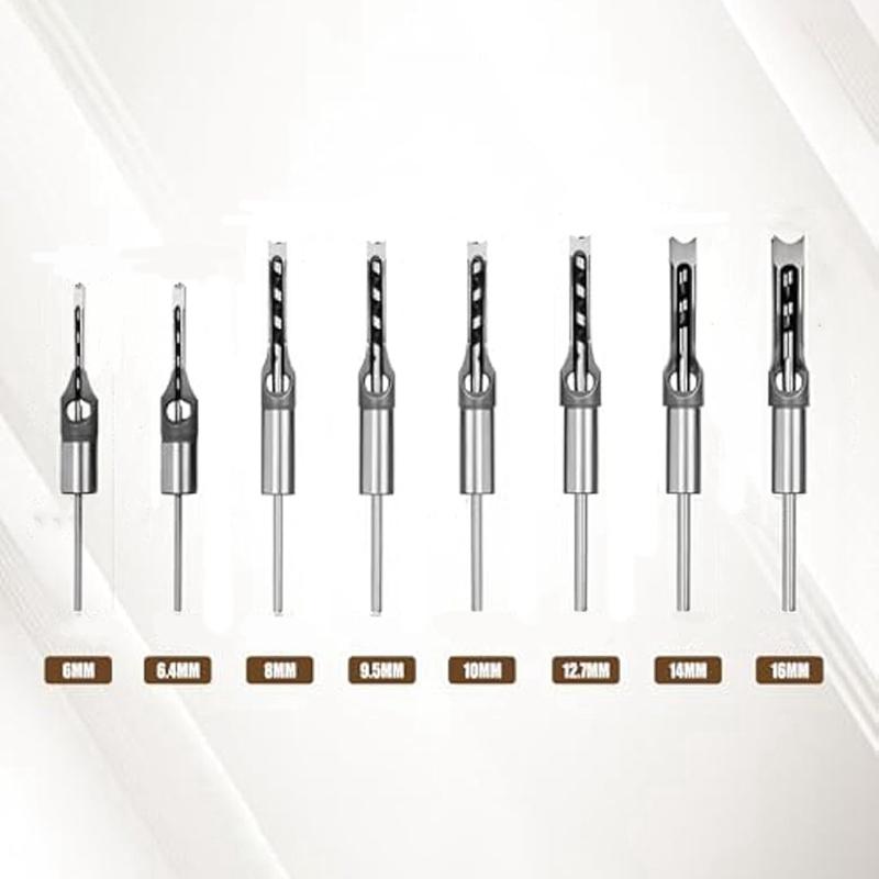 A96I-8Pcs Woodworking Square Hole Drill Bits,Wood Mortising Chisel,Square Hole Mortising Chisel Drill Bit For Mortising