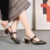 2026 Summer Women's Heel Sandals Pointed Toe Brand Ladies Square Heels 6cm Office Dress Shoes White Green Plus Size 42