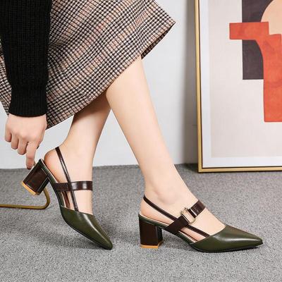 2026 Sommer Damen Absatzsandalen Spitzschuh Marke Damen Quadratische Absätze 6cm Bürokleidschuhe Weiß Grün Übergröße 42