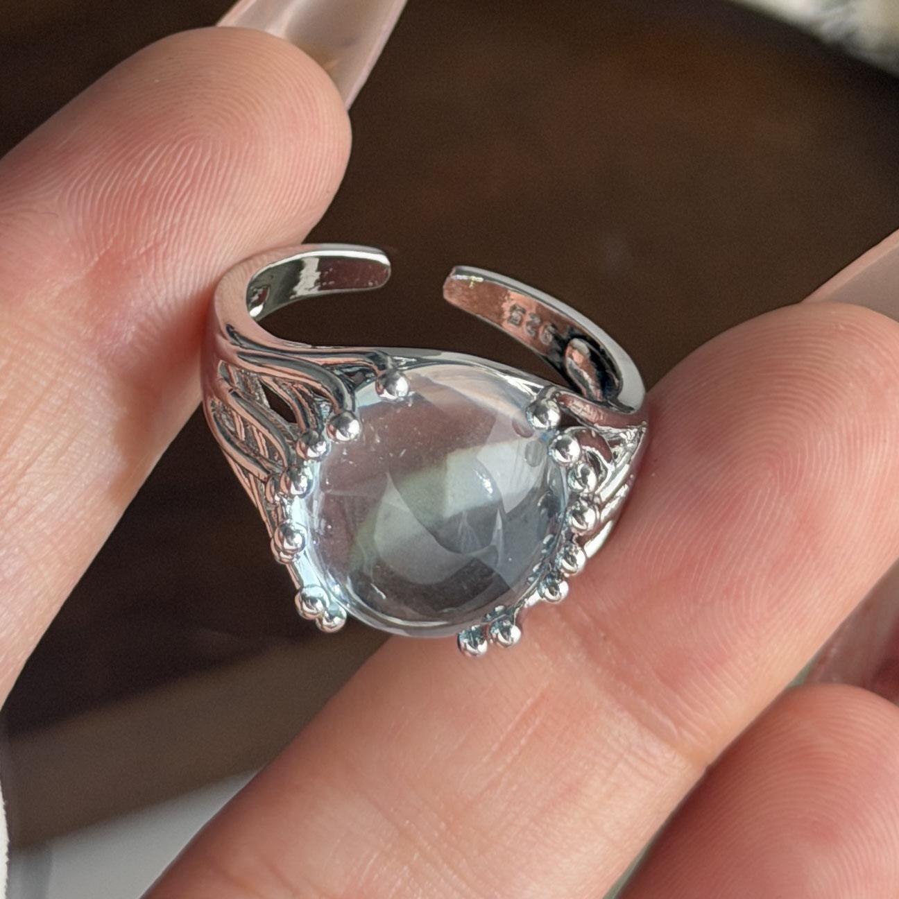 Bf Club Ringe für Damen Einfacher Geometrischer Handgemachter Unregelmäßiger Blauer Stein Ring Allergie Für Geburtstagsgeschenk resizable gray