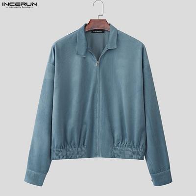 Herren Reverskragen Langarm Reißverschluss Wildleder Übergroße Jacken Mäntel