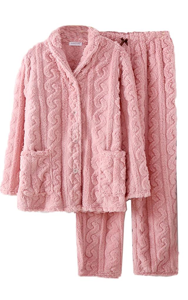 Fluffy Pajamas Striped Fluffy Flannel Warm Fluffy Room Wear Loungewear Sleepwear Gift Day Salmon Women's Autumn/Winter Mother's (L, Pink)