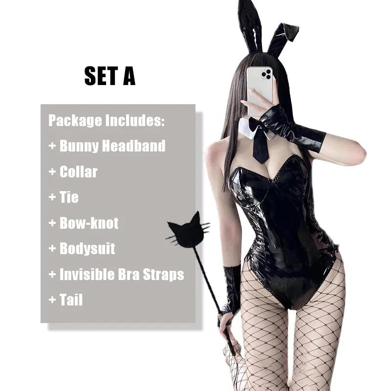 Mai Sakurajima Bunny Girl Cosplay Costume PU Leather Bodysuit Women Sexy Lingerie Jumpsuit Tie and Headband Kawaii Outfit