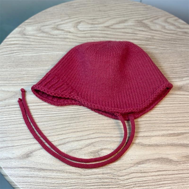 Autumn and Winter Warm Wool Hat Women's Ear Protector Knitted Pullover Hat Strap Fashion Hat