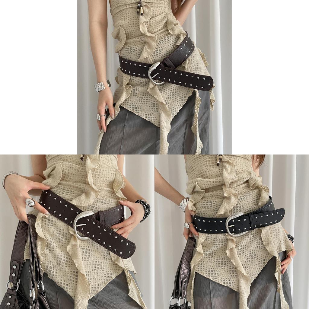 Retro Punk Pu Leather Wide Belt With Studded Decor For Womens Vintage Skirts And Jeans