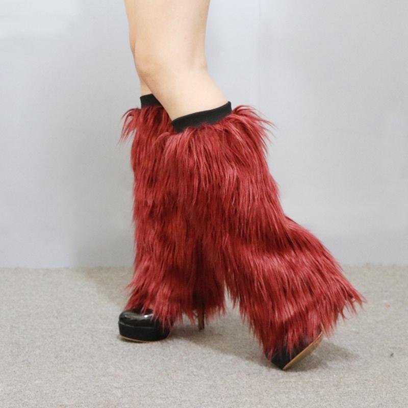 Plush Leg Warmers for Women Soft Furry Boot Toppers Ribbed Elastic Top Fuzzy Leg Covers Winter Accessory Party Costume