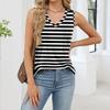 Women Sleeveless V Neck Tank Top Loose Fit Striped Pleated Design Casual Summer Blouse Lightweight Soft Fabric