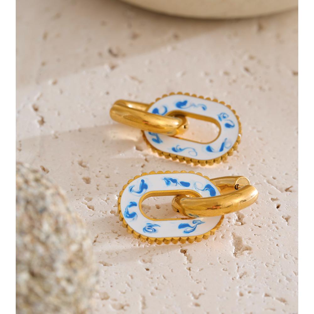 Eetit Stainless Steel Geometric Drop Hoop Earrings 18K Golden PVD Plated Stylish Unique Daily Jewelry Waterproof