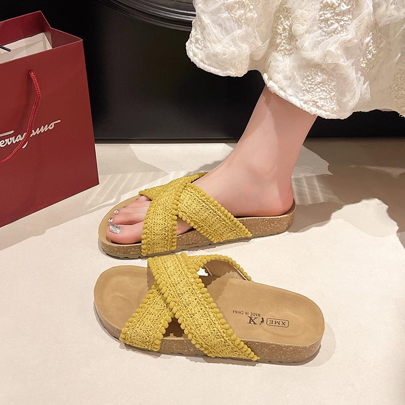 Fashion Summer Women Platform Open Toe Slippers Outdoor Cross Slip On Flats Slide Ladies Casual Beach Vacation Footwear