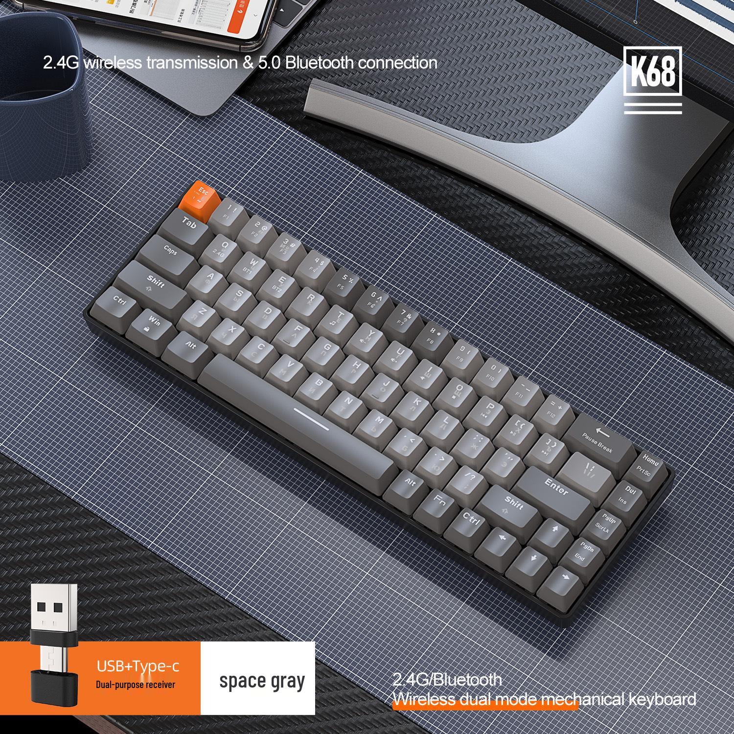 

Free Wolf K68 Dual-Mode Bluetooth Mechanical Gaming Keyboard (Hot-Swappable, Russian Layout)