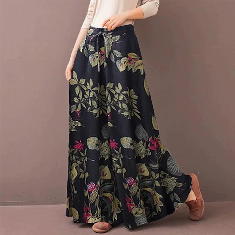 Women's Stretch Printed Casual Pants Skirt Personalized Design Wide Leg Pants