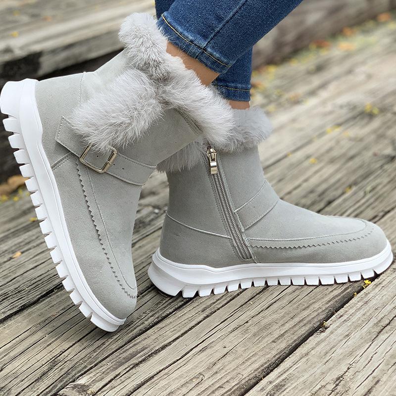 Large size snow boots new winter thickened solid color short boots plush edge flat boots