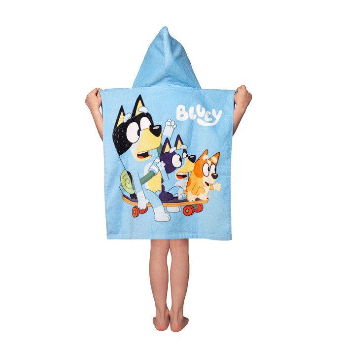 Poncho de bain Disney Bluey, poncho enfant à capuche, motif Bingo et Bandit, 50 x 115 cm, 100 % coton