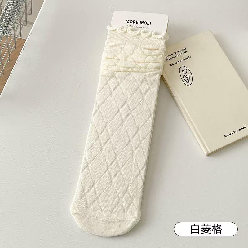 Jk Stacking Socks Solid Color Simple Ins Tide Sweat Absorbing Medium Tube Socks Breathable Sweet Japanese Lace Socks