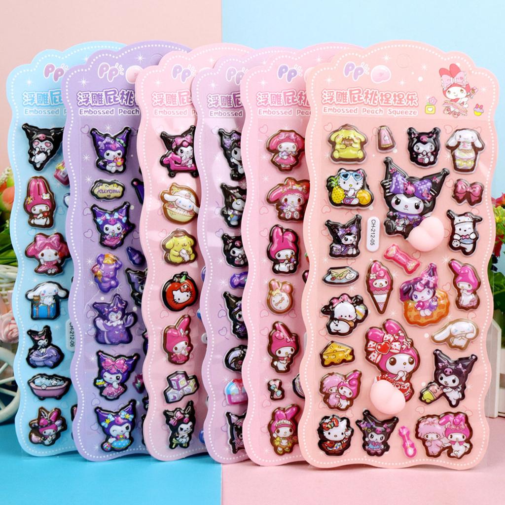 4/6 Pcs Cute Sanrio Butt Stickers My Melody Kuromi Cinnamoroll 3D Relief Sticker Kawaii Stress Relief Puffy Squishy Decals