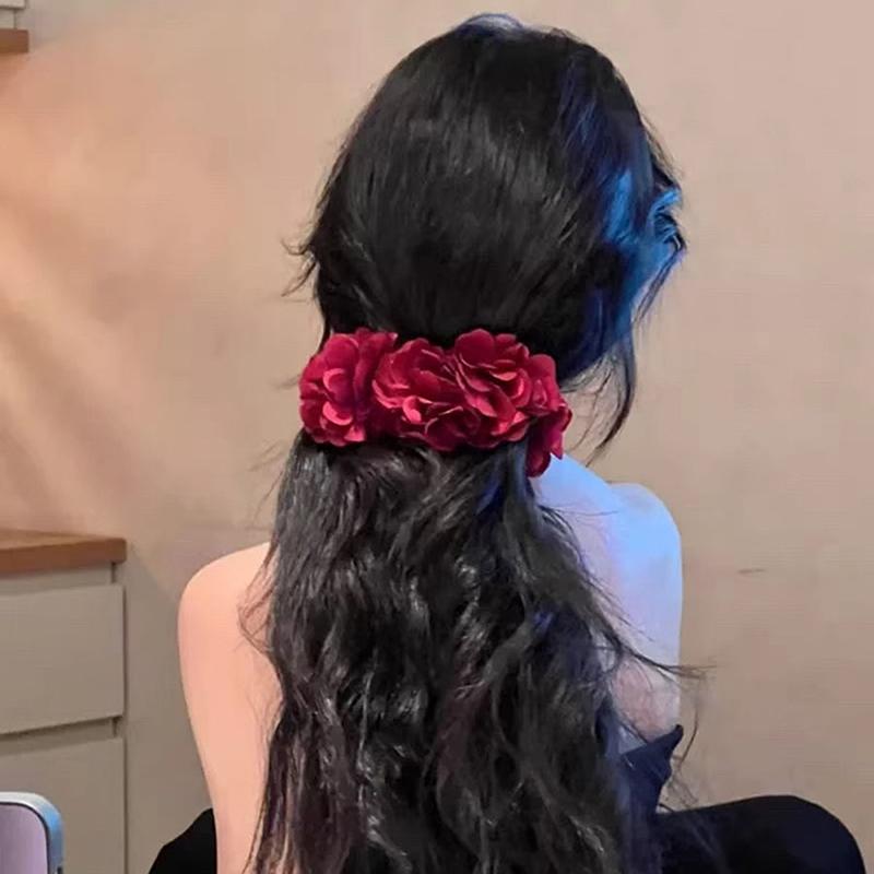 Fashionable Red Rose Banana Clip Vertical Clip Large Hair Clip Headdress For Women Girls Sweet Versatile Hair Accessories Gifts