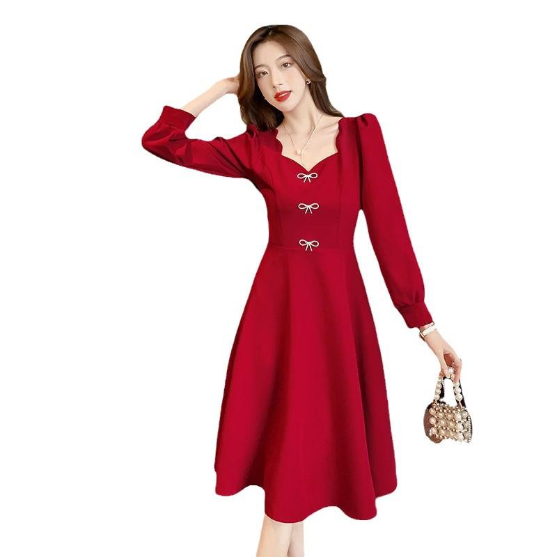 2025 Spring Bride Engagement Long Sleeve Dress, Small Size