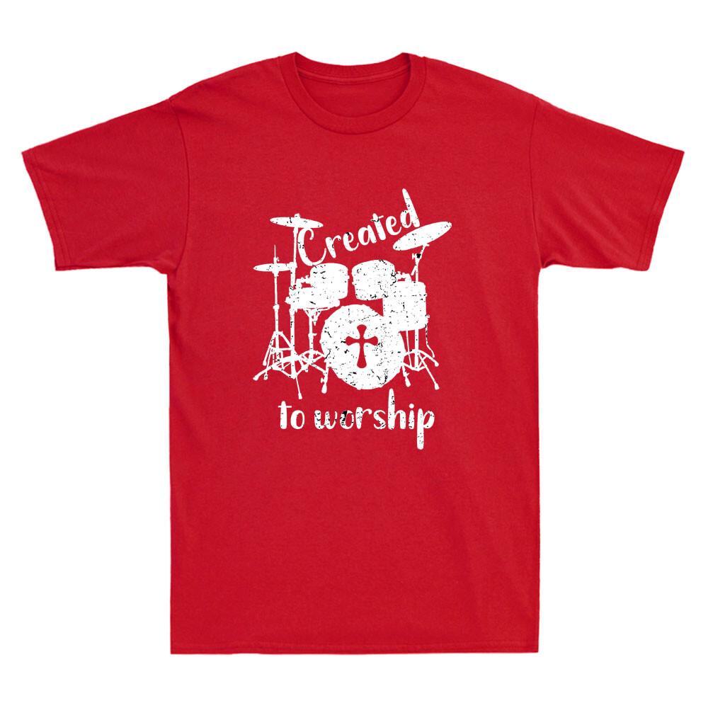 Drum Drummer Music Created To Worship Religious Christian Vintage Men s T-Shirt M