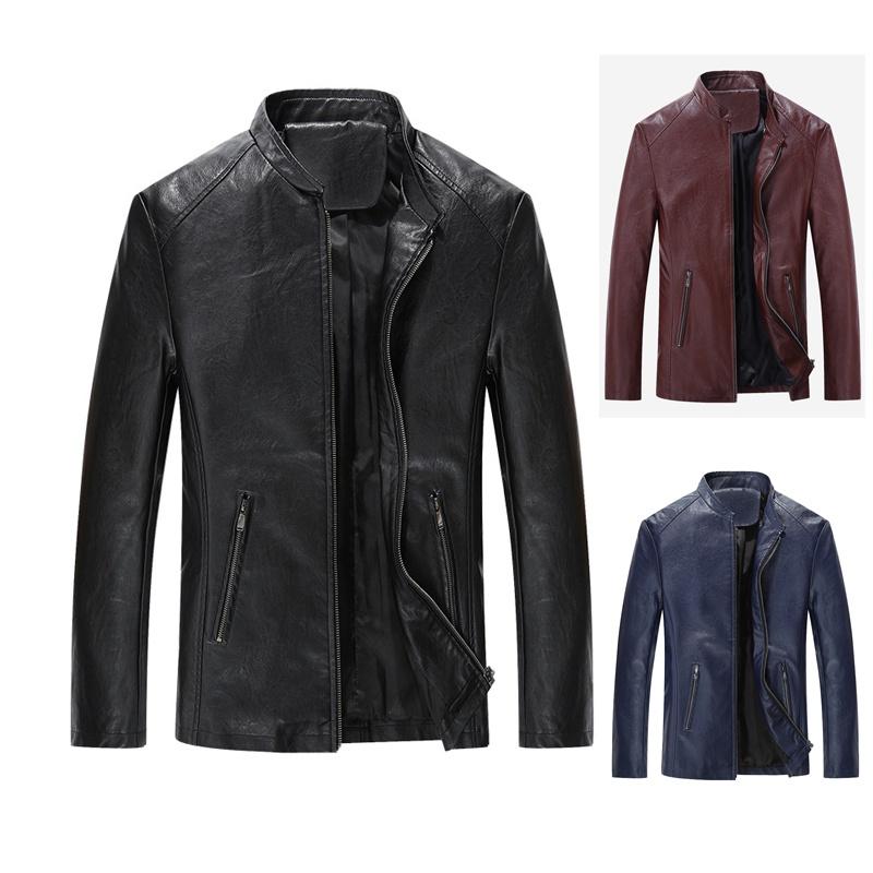 Men's Motorcycle Pu Leather Jacket Slim Fit Zip Up Classic Retro Outwear For All Occasions