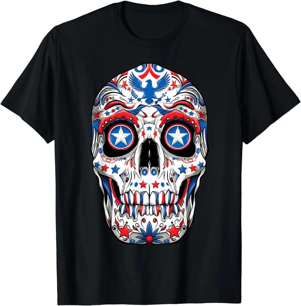 Zuckerschädel 4. Juli T-Shirt Damen Herren Jungen Vierter USA