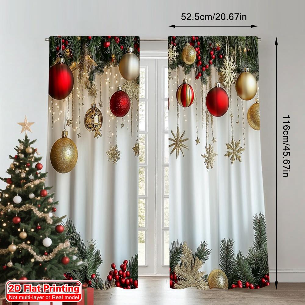 Set Of 2 Flat Printing Merry Christmas Popular Curtains Versatile Polyester Without Electricity New Curtain
