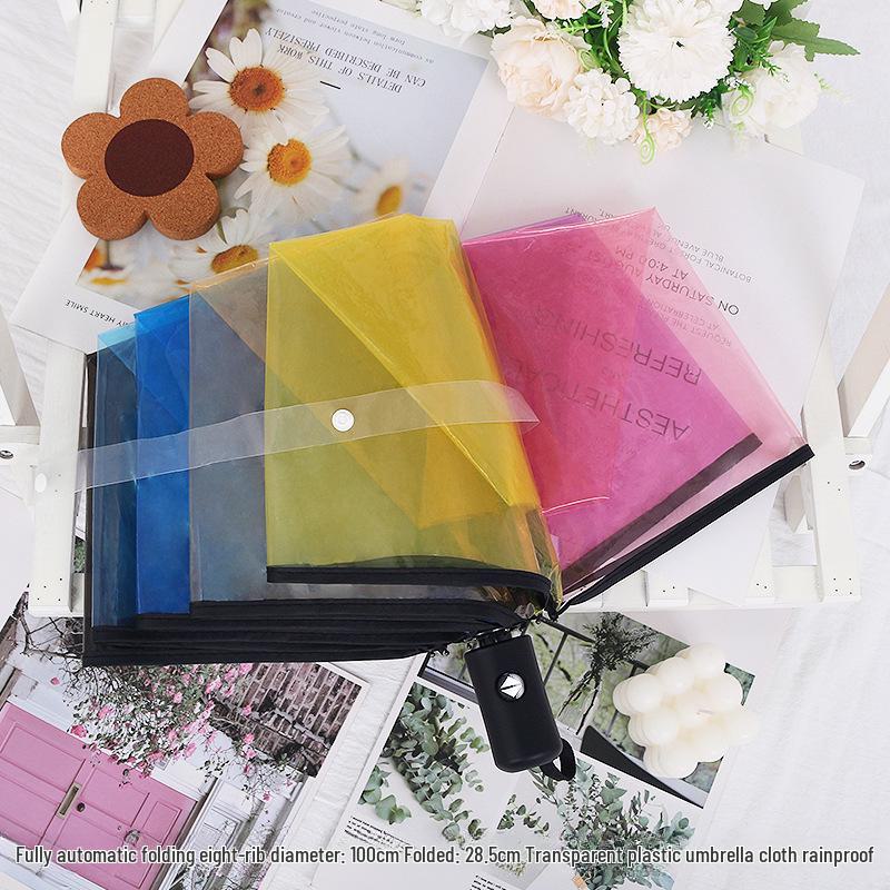 Japonský lesní styl průhledný deštník s třešňovými květy s klenutou dlouhou rukojetí pro studenty