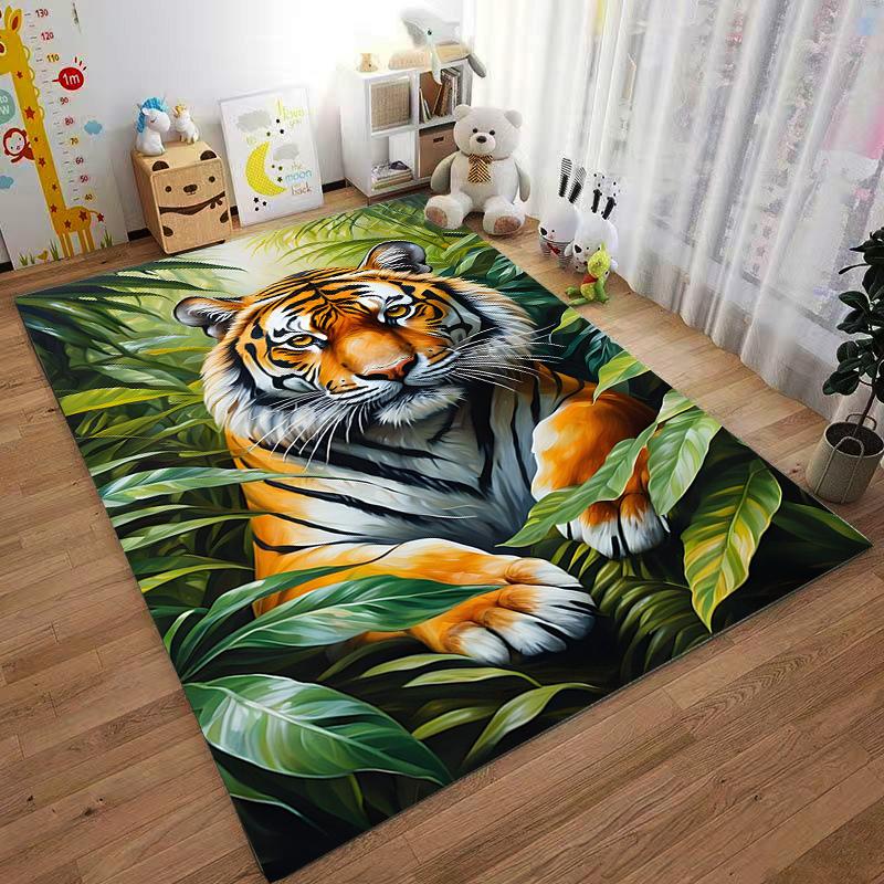 Tiger Print Carpet with Jungle Leaves Pattern for Home Decoration Suitable for use as an anti-slip for living room bedroom sofas