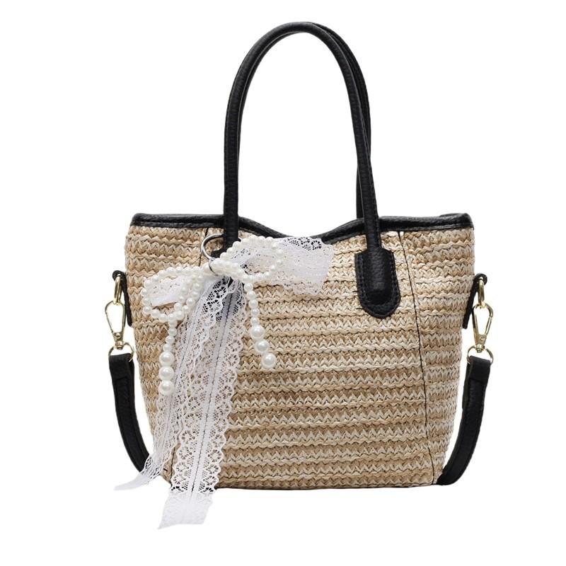 Grass Weave Bucket Bag For Women Summer Casual Handheld With Zipper Closure