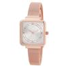 Flower Motif Square Mesh Belt Floral Sunray Stainless Steel Roman Office Pink Gold Watch, Watch, Pattern, Belt, Numerals, Feminine, Casual,