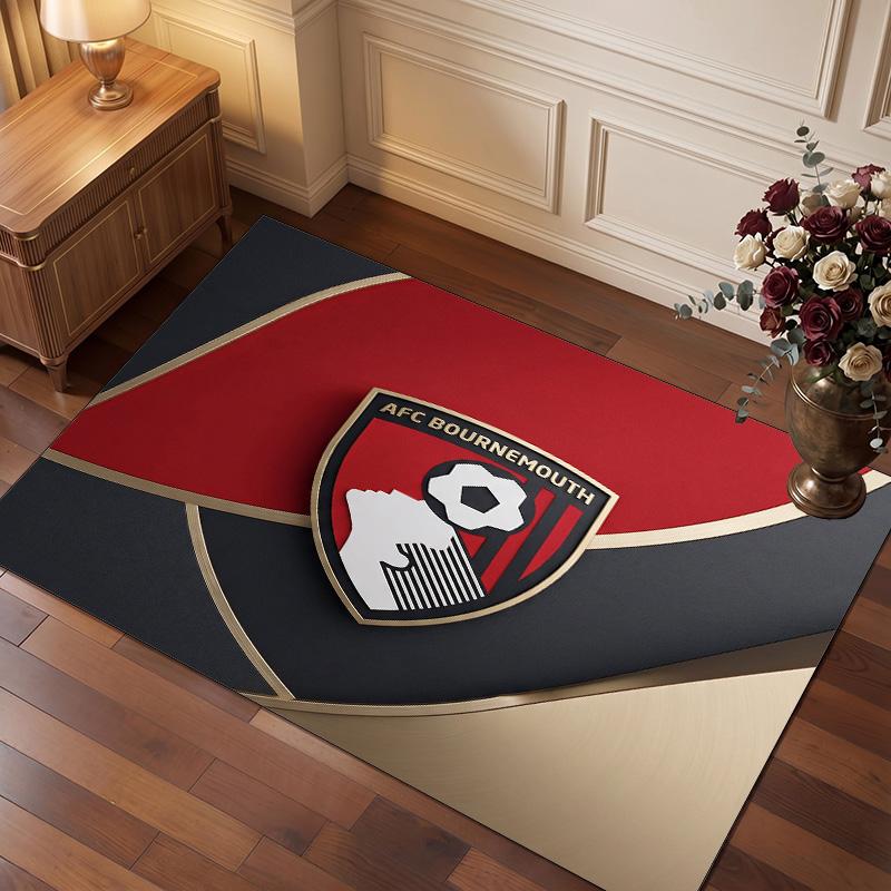 Bournemouth Football Print Crystal Velvet Rug, Comfortable Water Absorbent Non Slip Indoor Floor Carpet