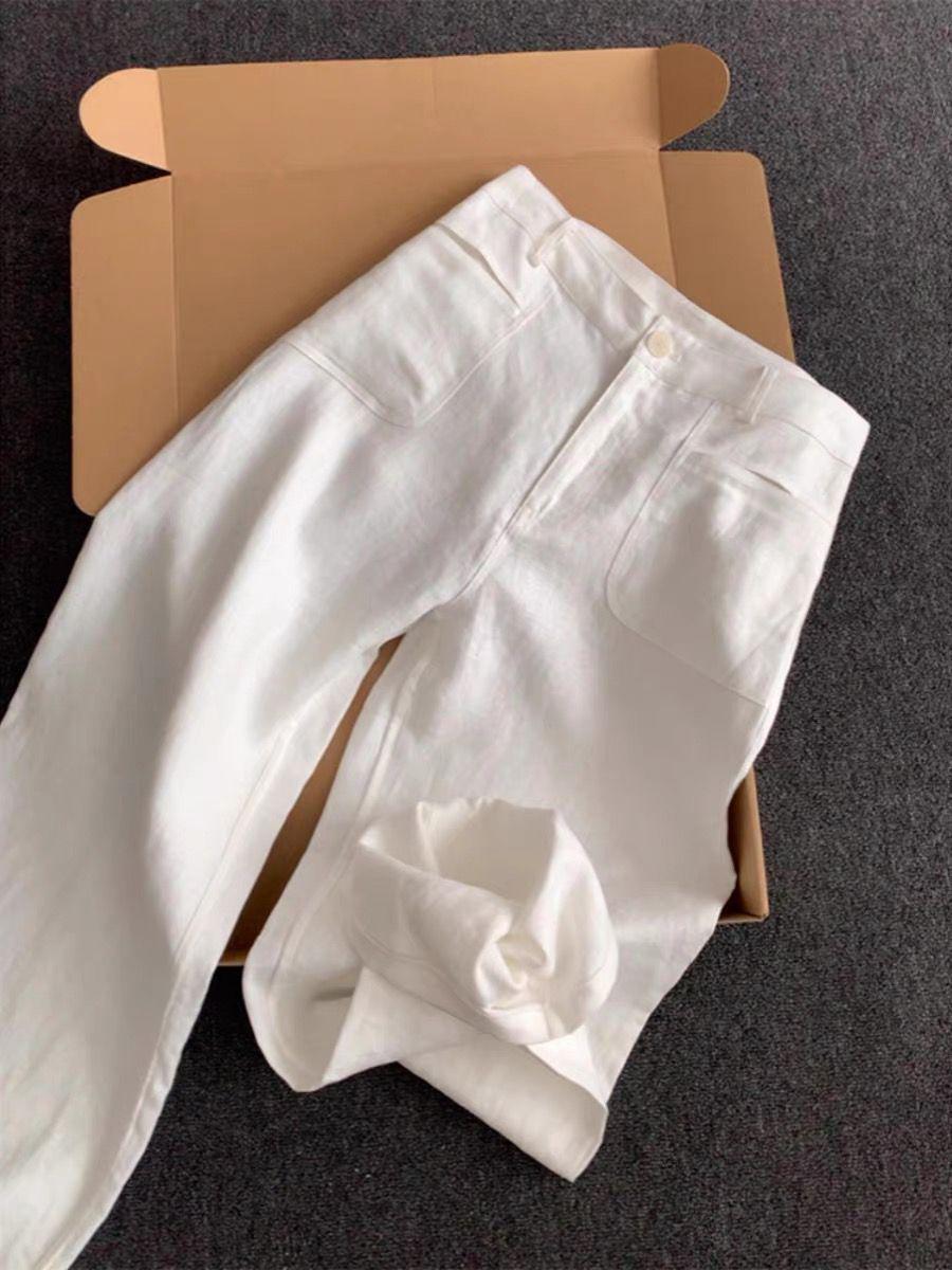 CHAO Level D-Free Linen Wide-Leg Pants: Stylish, Comfortable, and Versatile with a Niche Pocket Design! L белый