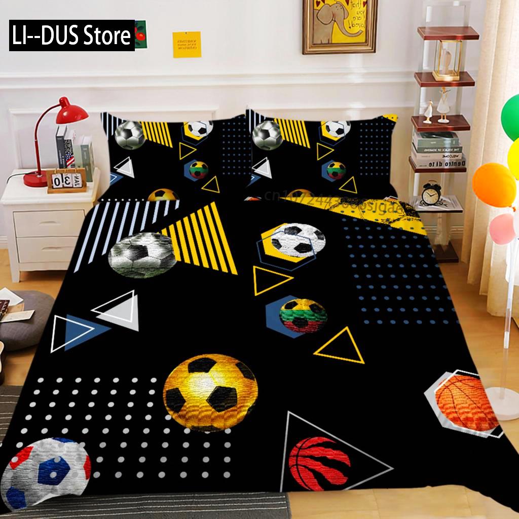 Flame Soccer Duvet Cover Set Football Polyester Comforter Cover For Kids Teens Boys Soccer Lover Bedding Set Bedroom Decoration