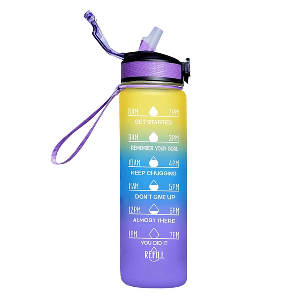 32oz Motivational Fitness Sports Water Bottle With Time & Straw, Large Wide Mouth Leakproof